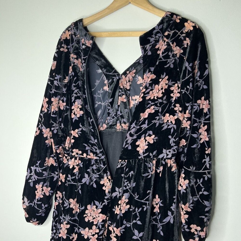 Another Love Velvet Floral Mini Dress Sz S Black Pink balloon sleeves - Picture 11 of 12